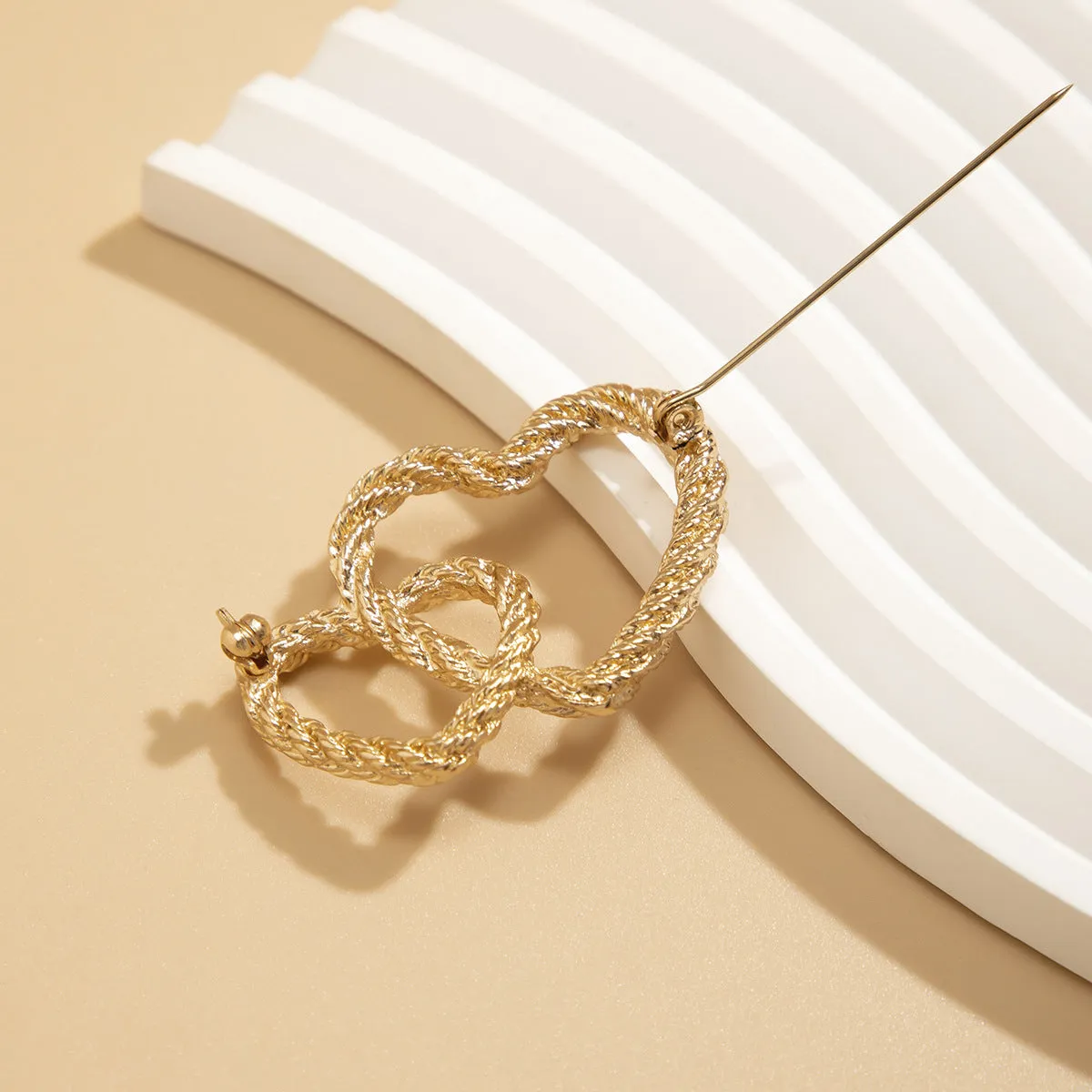 18K Gold-Plated Double Openwork Heart Brooch