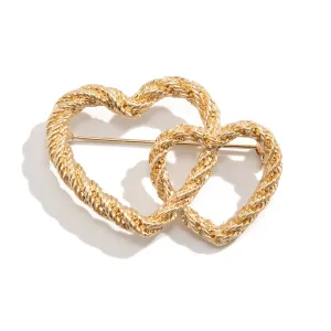18K Gold-Plated Double Openwork Heart Brooch