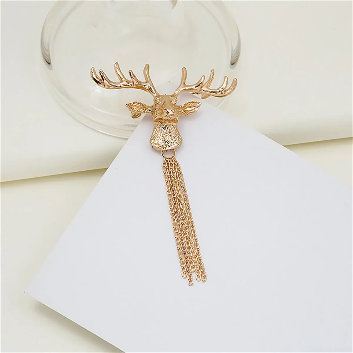 18K Gold-Plated Reindeer Tassel Brooch