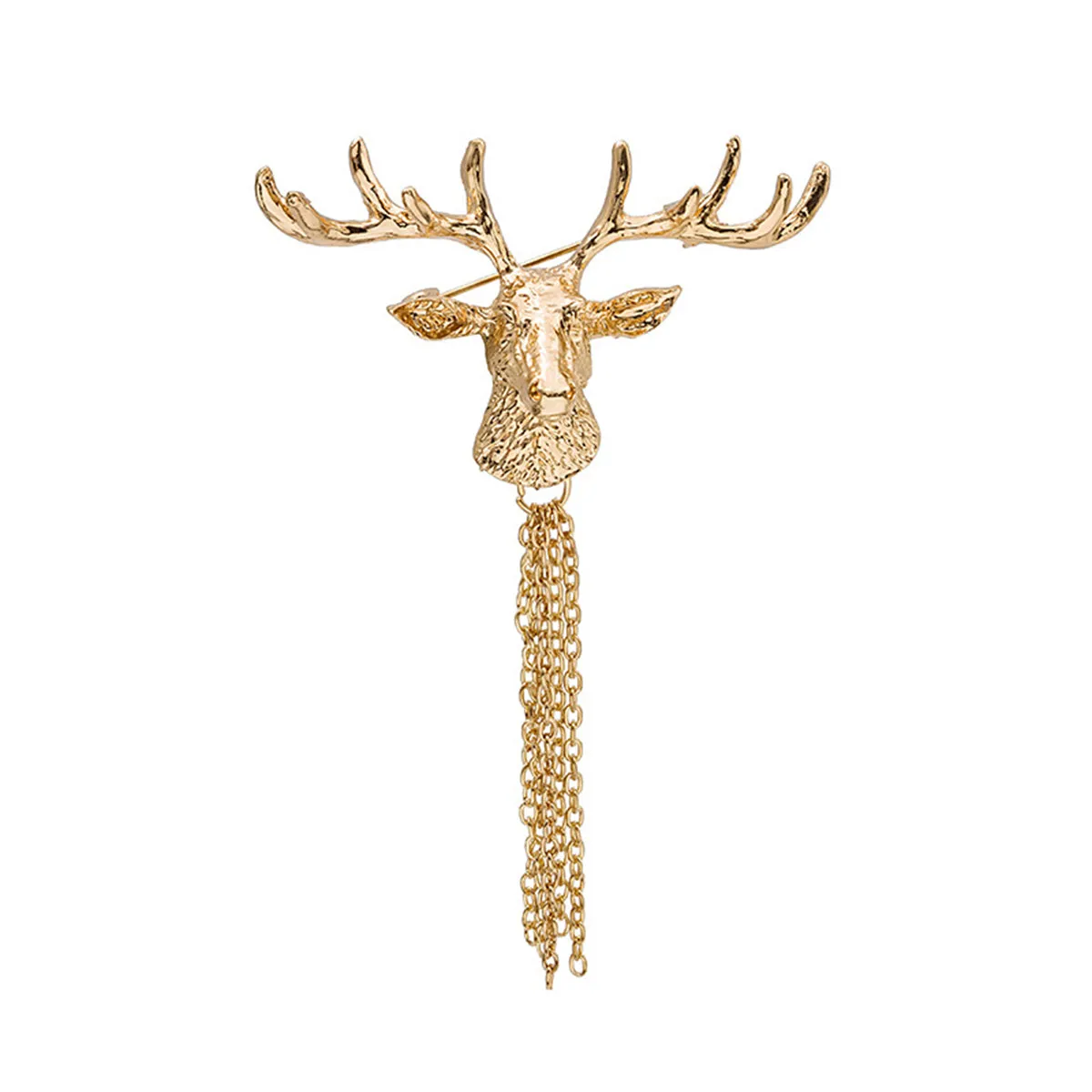 18K Gold-Plated Reindeer Tassel Brooch