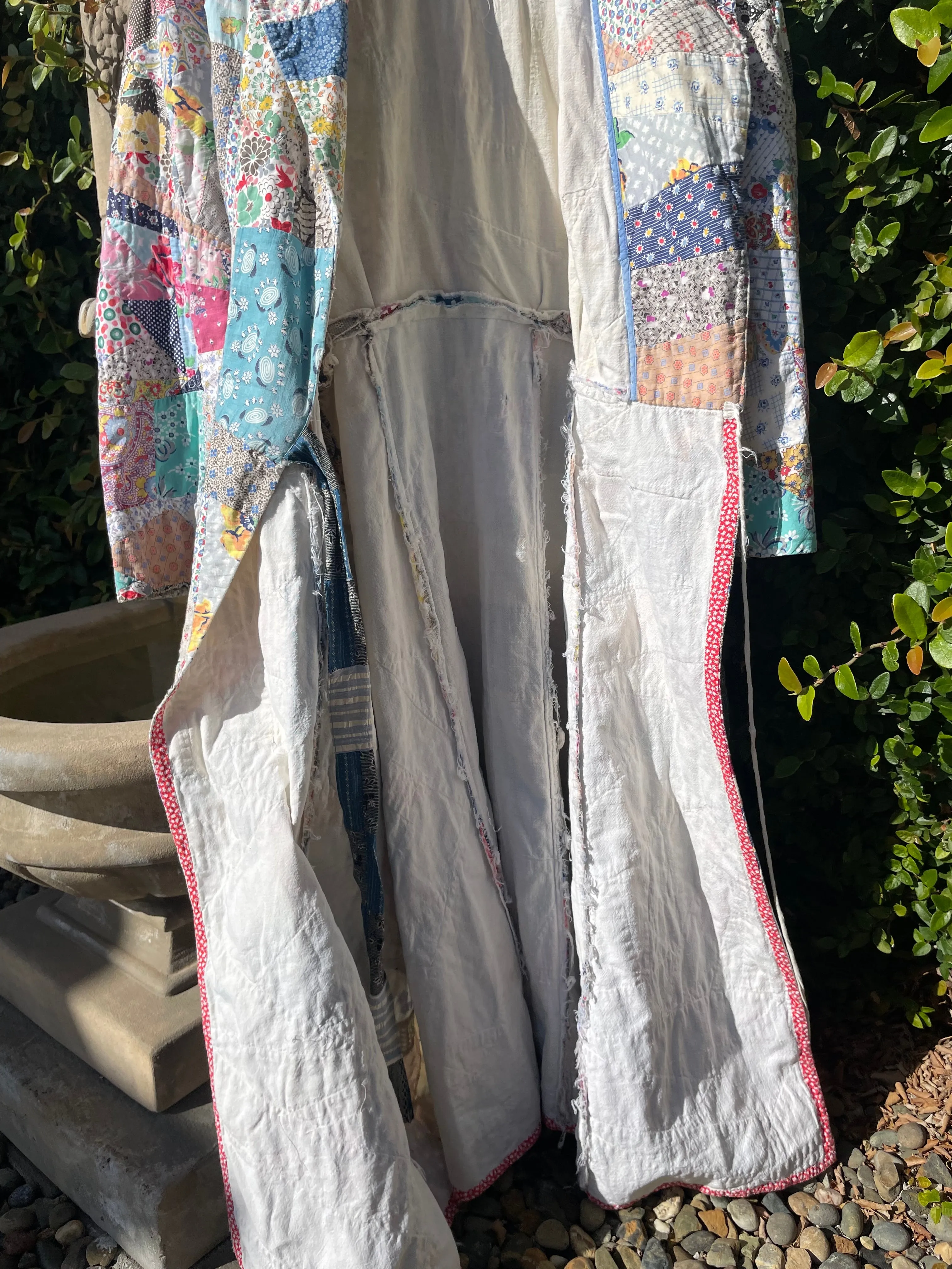 1930s Cotton Crazy Quilt Wrap Style Robe/ Dressing Gown