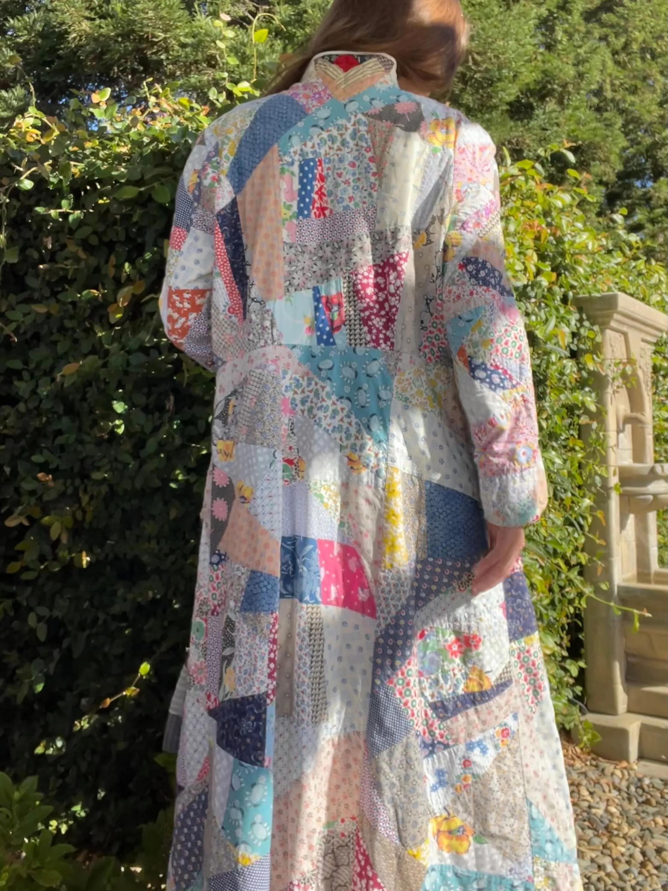 1930s Cotton Crazy Quilt Wrap Style Robe/ Dressing Gown