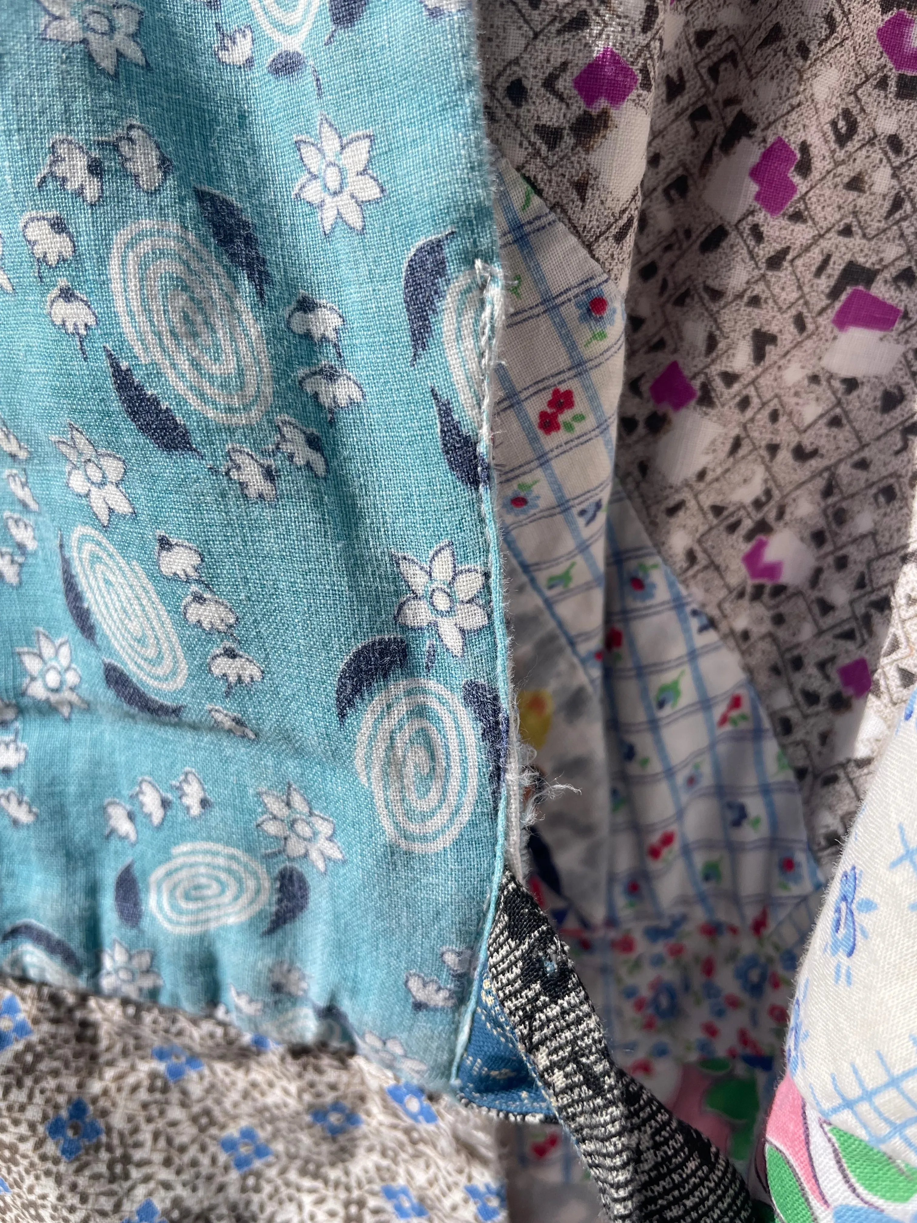 1930s Cotton Crazy Quilt Wrap Style Robe/ Dressing Gown