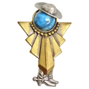 1960s Turquoise Bronze Cowboy Brooch