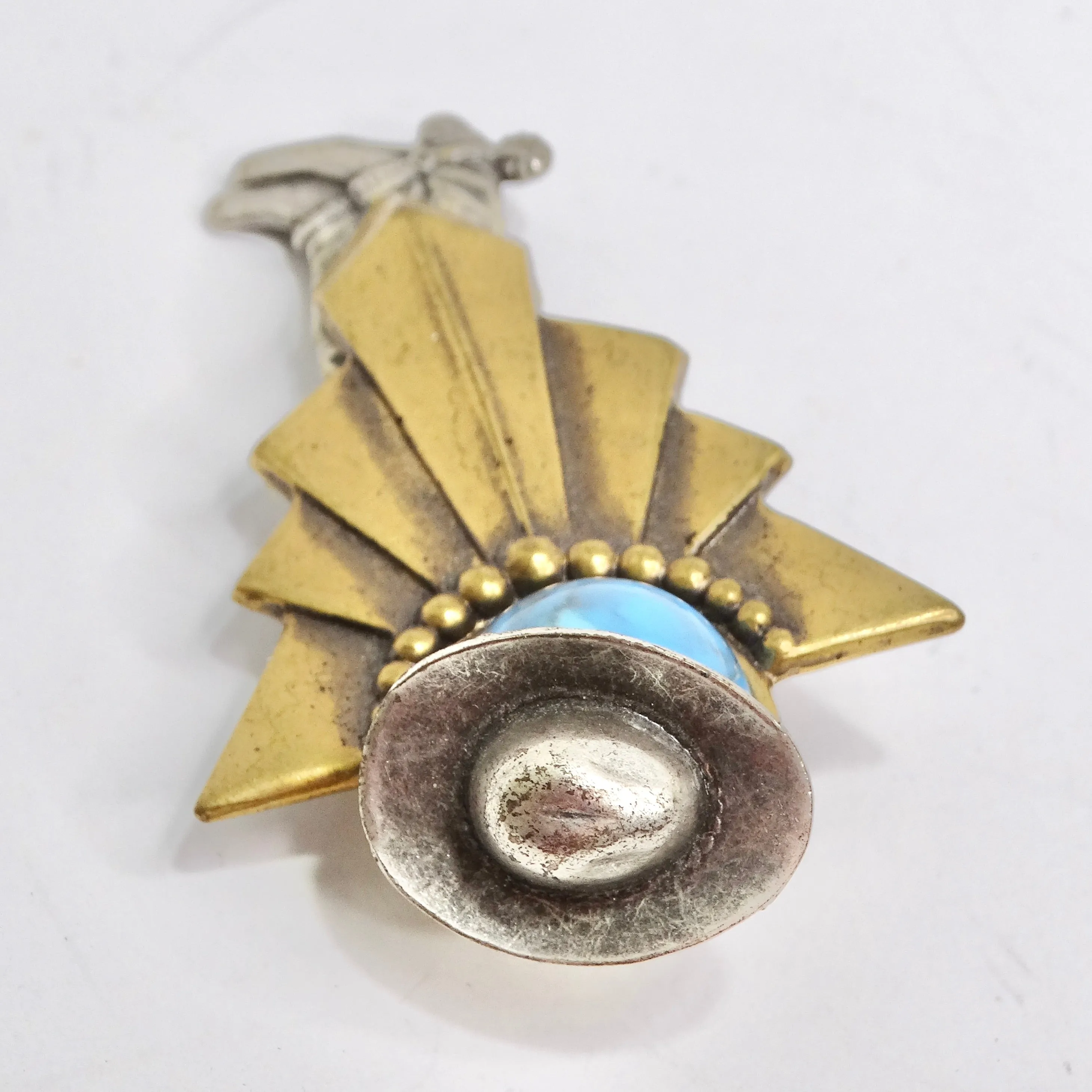 1960s Turquoise Bronze Cowboy Brooch