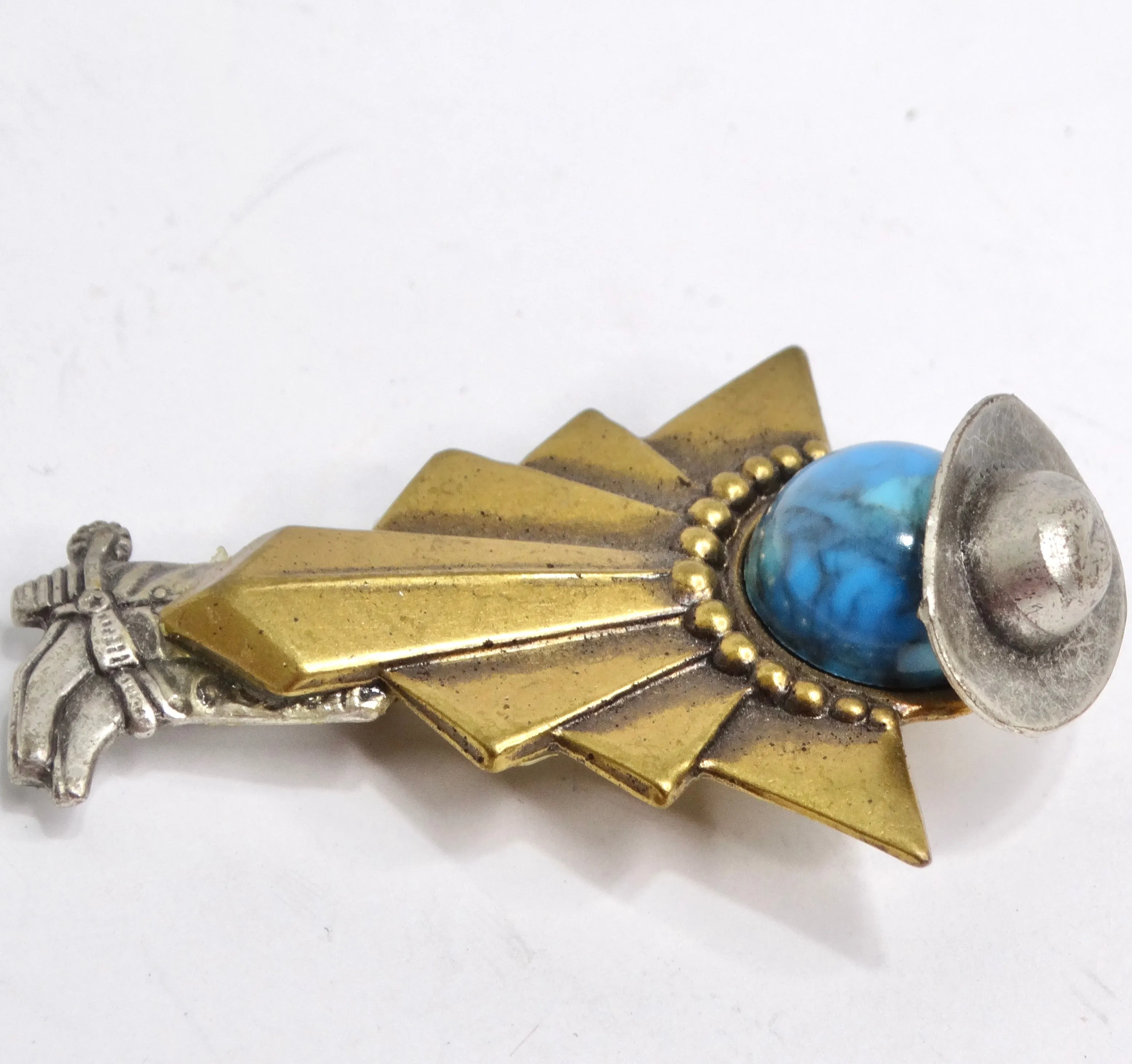 1960s Turquoise Bronze Cowboy Brooch