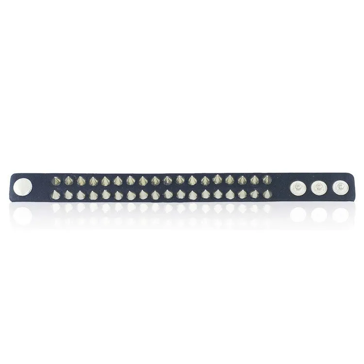 1977 Punk Spiked Rivet Cone Studded Black Leather bracelet