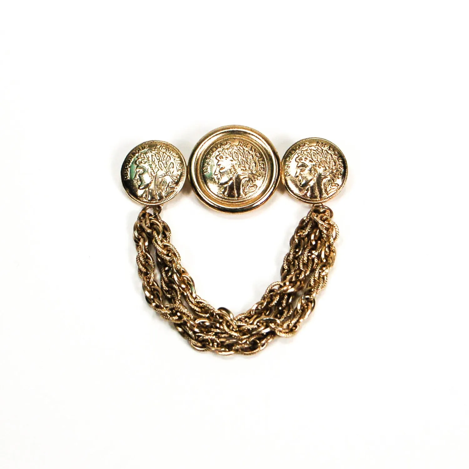 1980's French Coins with Chains Brooch