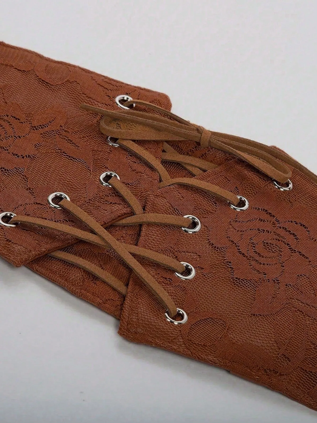 1pc Wide Lace Brown Waist Belt - Brown