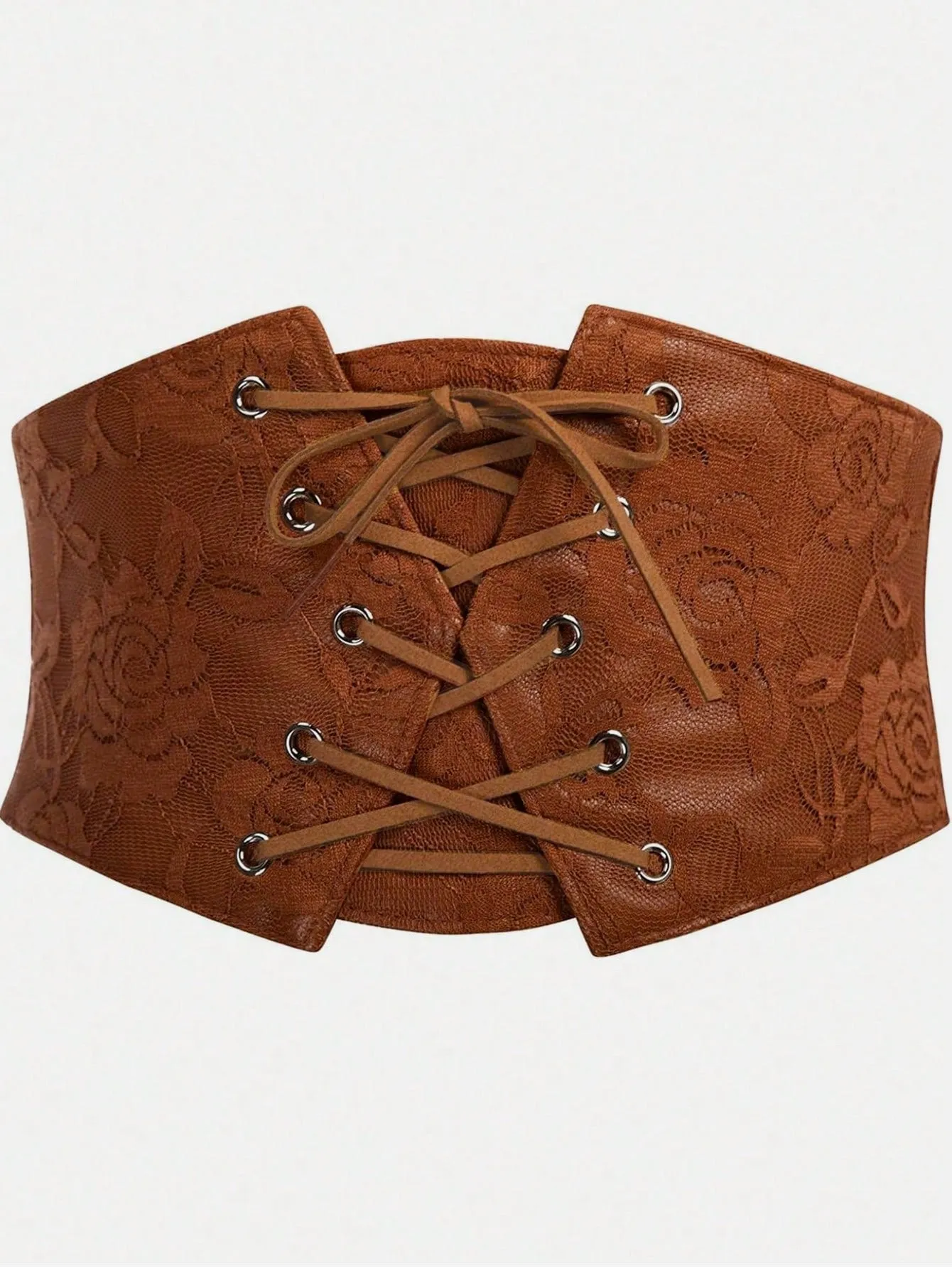 1pc Wide Lace Brown Waist Belt - Brown