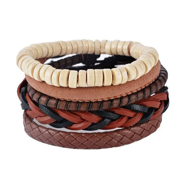 1Set (3-4PCs) Men Multi-layer Leather Bracelet