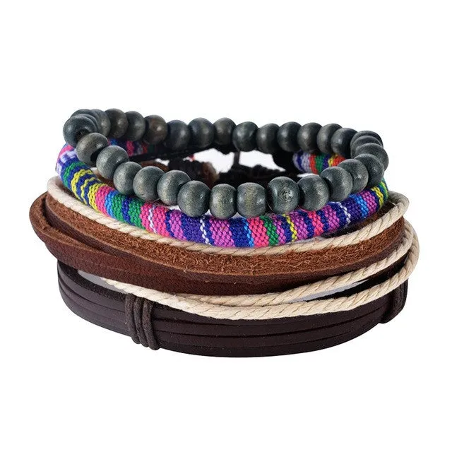 1Set (3-4PCs) Men Multi-layer Leather Bracelet