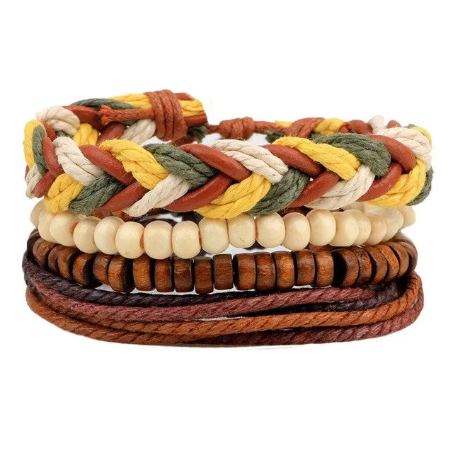 1Set (3-4PCs) Men Multi-layer Leather Bracelet