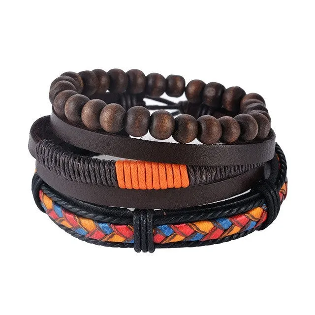 1Set (3-4PCs) Men Multi-layer Leather Bracelet