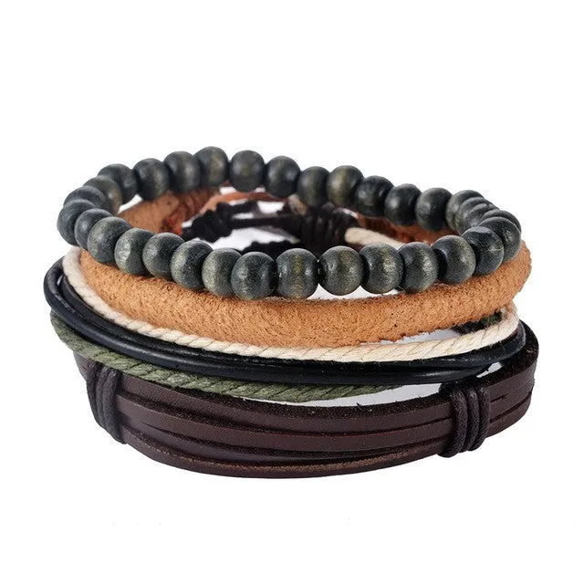 1Set (3-4PCs) Men Multi-layer Leather Bracelet