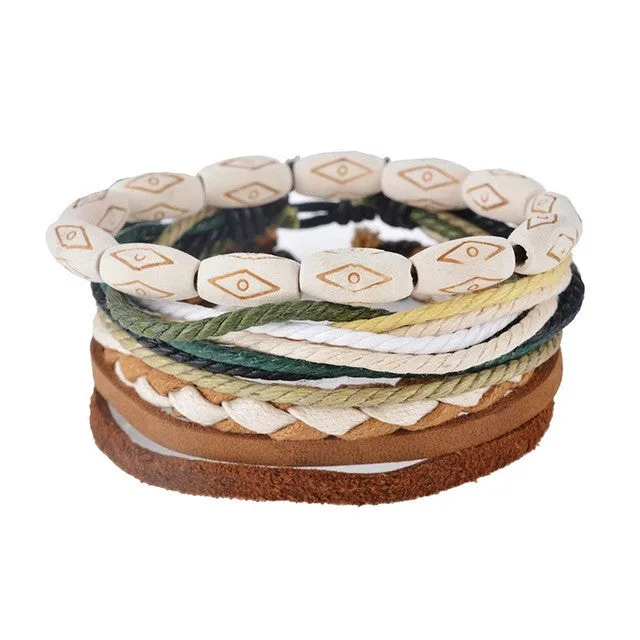 1Set (3-4PCs) Men Multi-layer Leather Bracelet