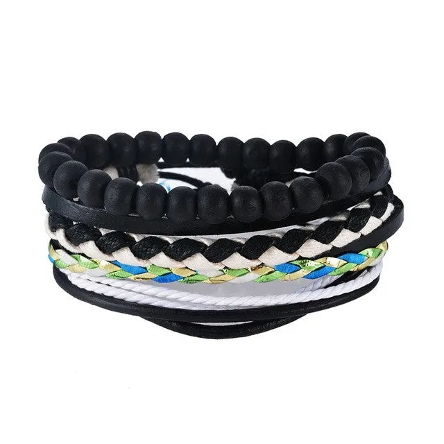 1Set (3-4PCs) Men Multi-layer Leather Bracelet