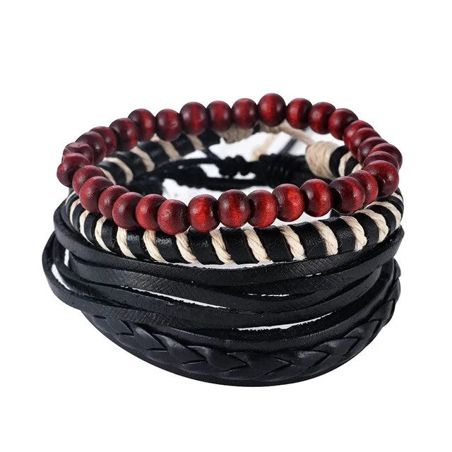 1Set (3-4PCs) Men Multi-layer Leather Bracelet