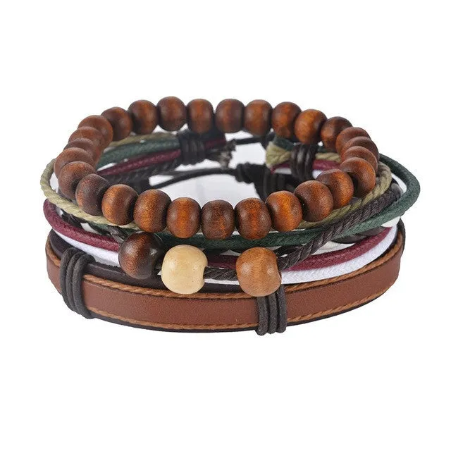 1Set (3-4PCs) Men Multi-layer Leather Bracelet