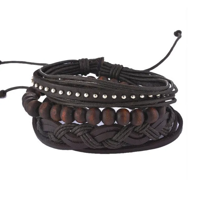 1Set (3-4PCs) Men Multi-layer Leather Bracelet