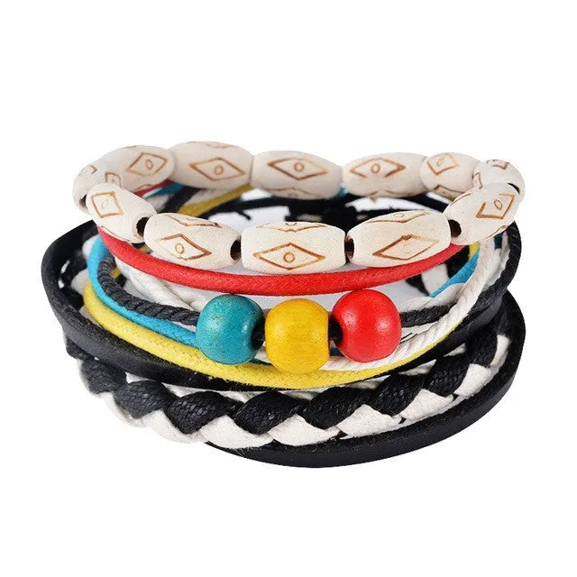1Set (3-4PCs) Men Multi-layer Leather Bracelet