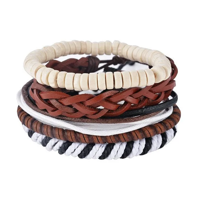 1Set (3-4PCs) Men Multi-layer Leather Bracelet