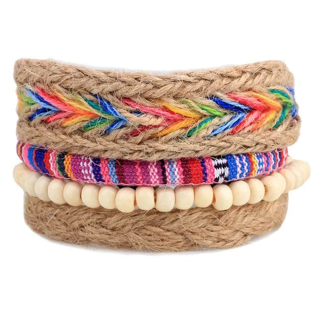 1Set (3-4PCs) Men Multi-layer Leather Bracelet