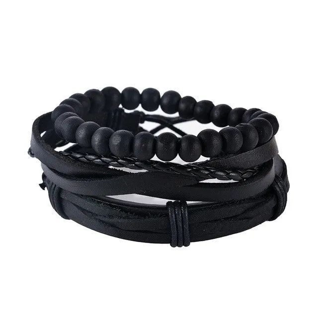 1Set (3-4PCs) Men Multi-layer Leather Bracelet