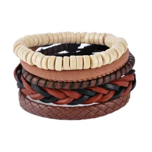 1Set (3-4PCs) Men Multi-layer Leather Bracelet