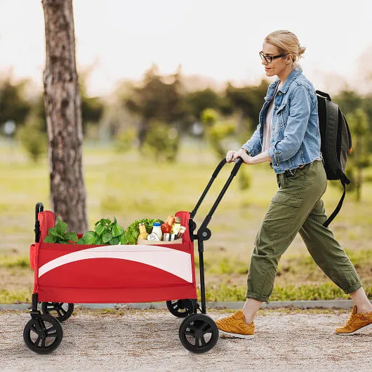 2-Seat Stroller Wagon with Adjustable Canopy and Handles-Red - Color: Red