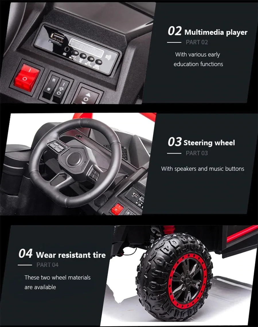 2025 Upgraded 180 Watts BrushLess Motor White Xxl UTV 2 Seater Dune Buggy Rubber Tires | Leather Seats | MP3 | Up To 16 KPH