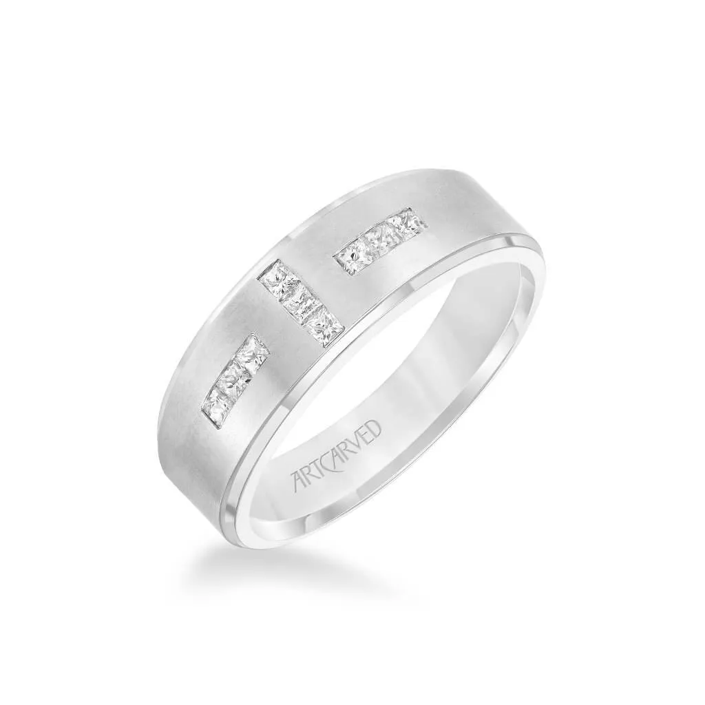 7MM Men's Contemporary Diamond Wedding Band - Brush Finish and Step Edge