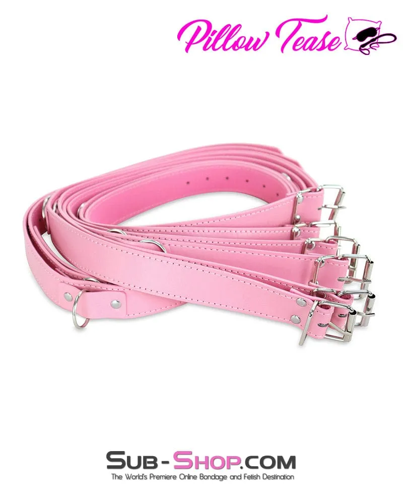 9985DL      Set of 6 Buckling Bondage Belts with D-Rings, Princess Pink