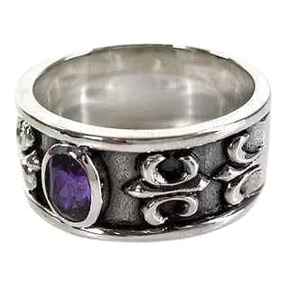Amethyst Sterling Silver Men's Band Ring