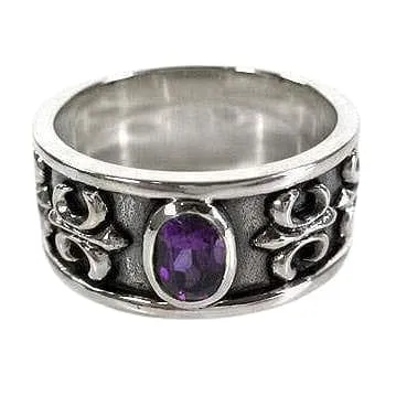 Amethyst Sterling Silver Men's Band Ring