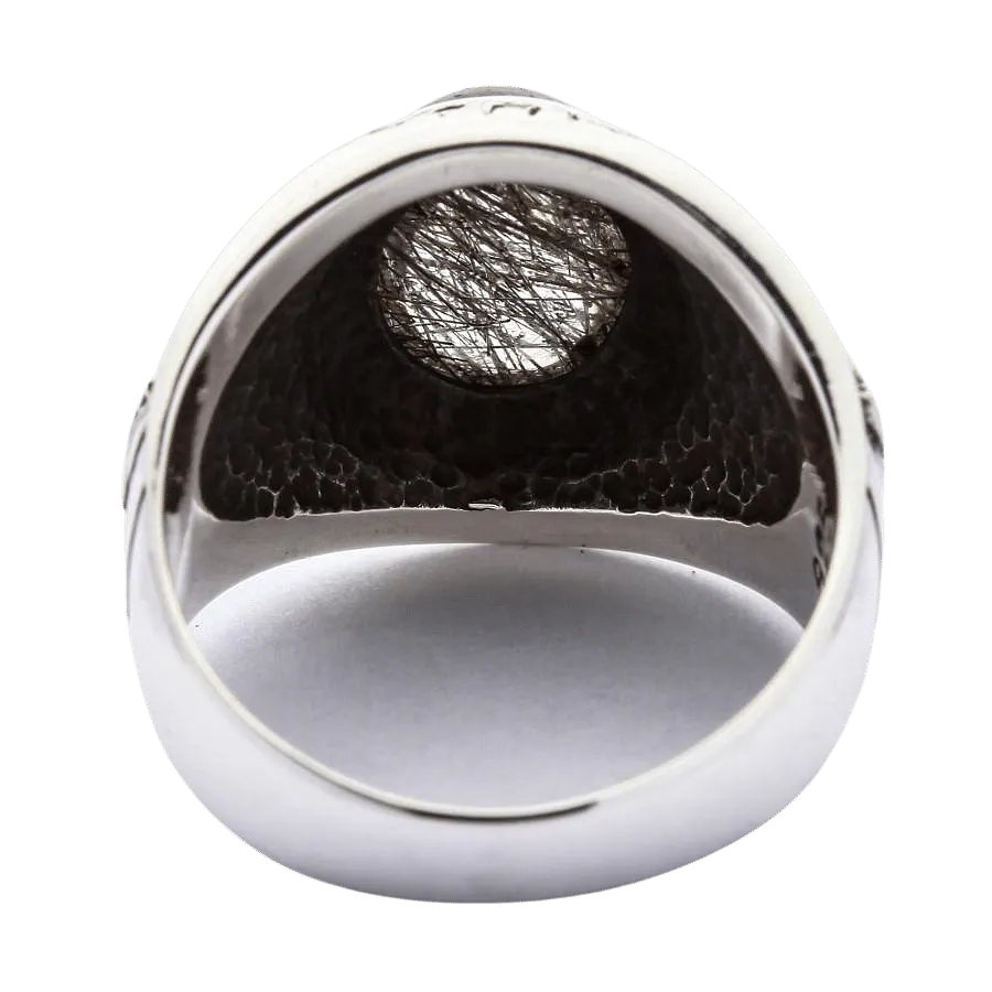 Amulet Black Rutile Quartz 925 Sterling Silver Men's Ring