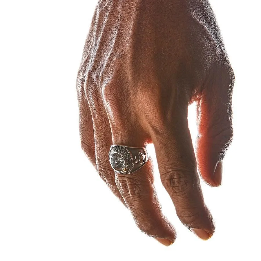 Amulet Black Rutile Quartz 925 Sterling Silver Men's Ring
