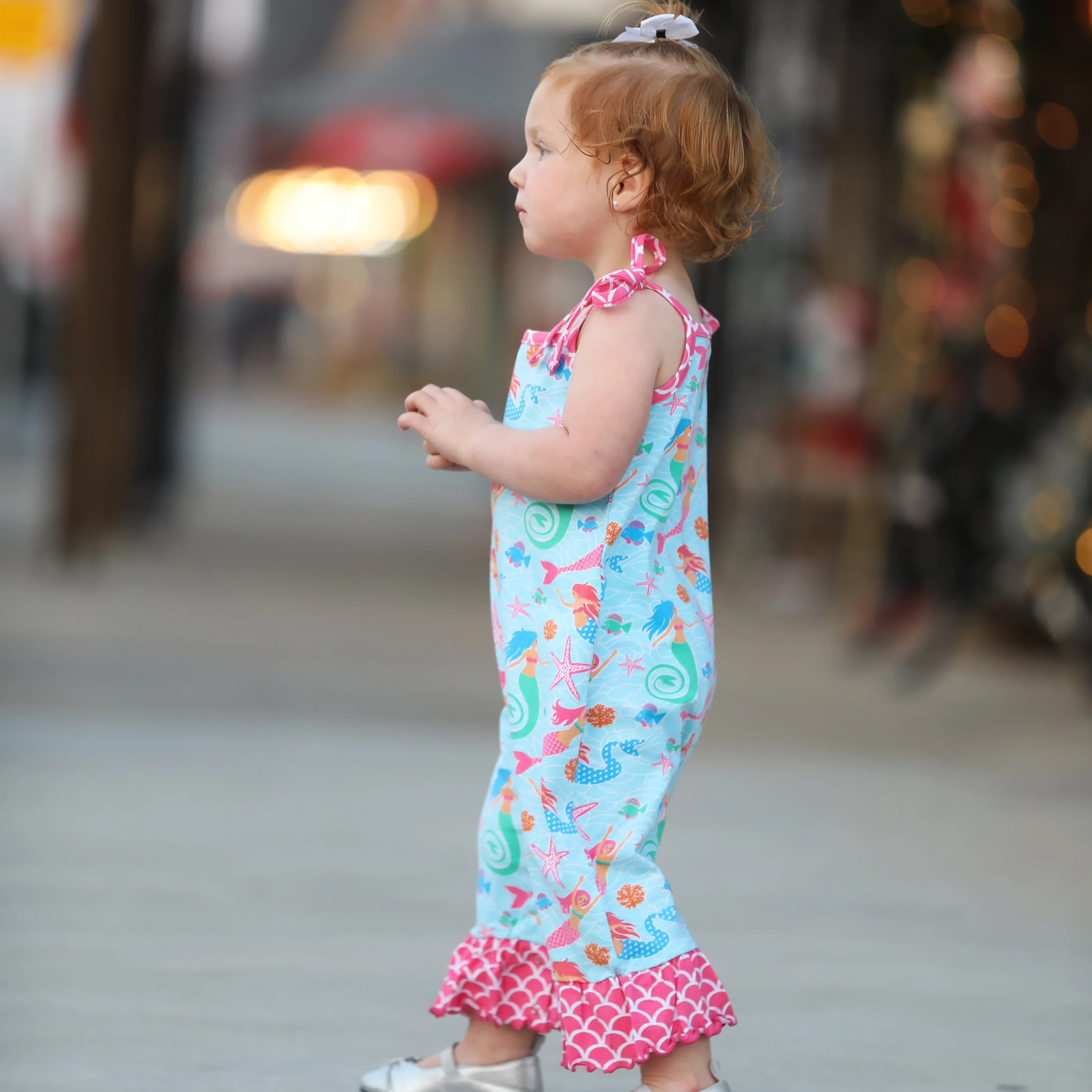 AnnLoren Baby Girls' Boutique Nautical Mermaid Sea Creatures Polka Dot Romper (6-24 Months)