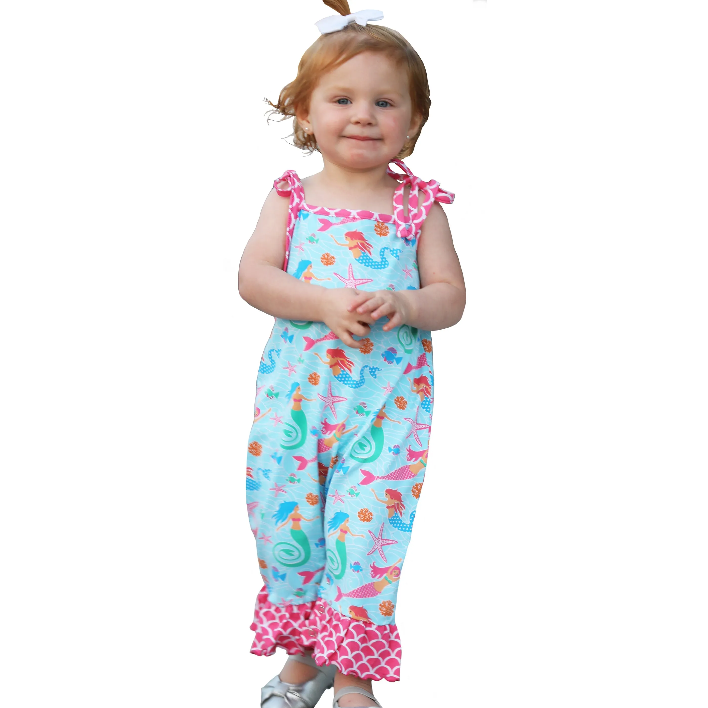AnnLoren Baby Girls' Boutique Nautical Mermaid Sea Creatures Polka Dot Romper (6-24 Months)