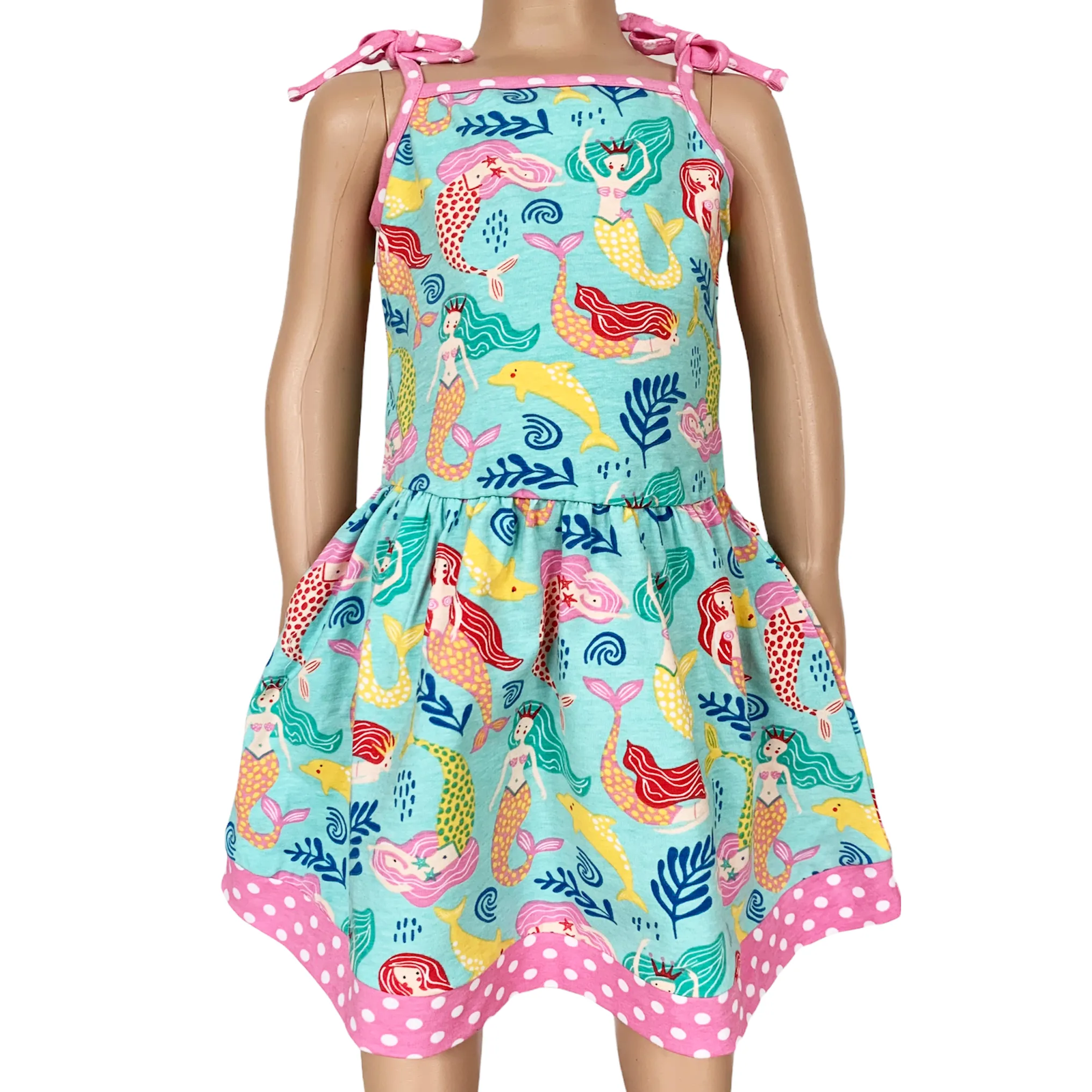 AnnLoren Little Big Girls Mermaid Sea Creatures Dress Cotton Knit Sleeveless Spaghetti Straps Clothes