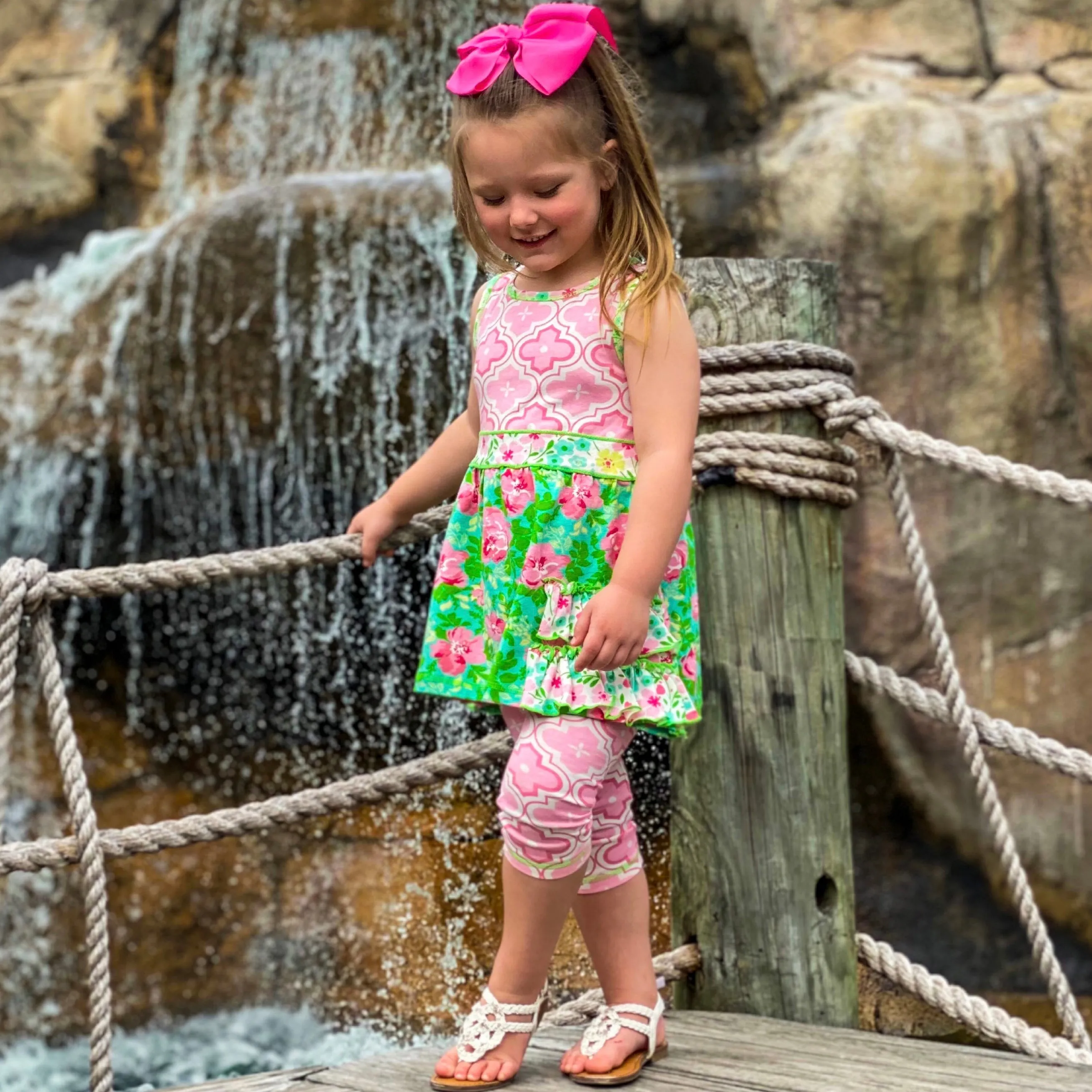 AnnLoren Little Toddler Big Girls' Floral Dress Leggings Boutique Clothing Set Spring Summer