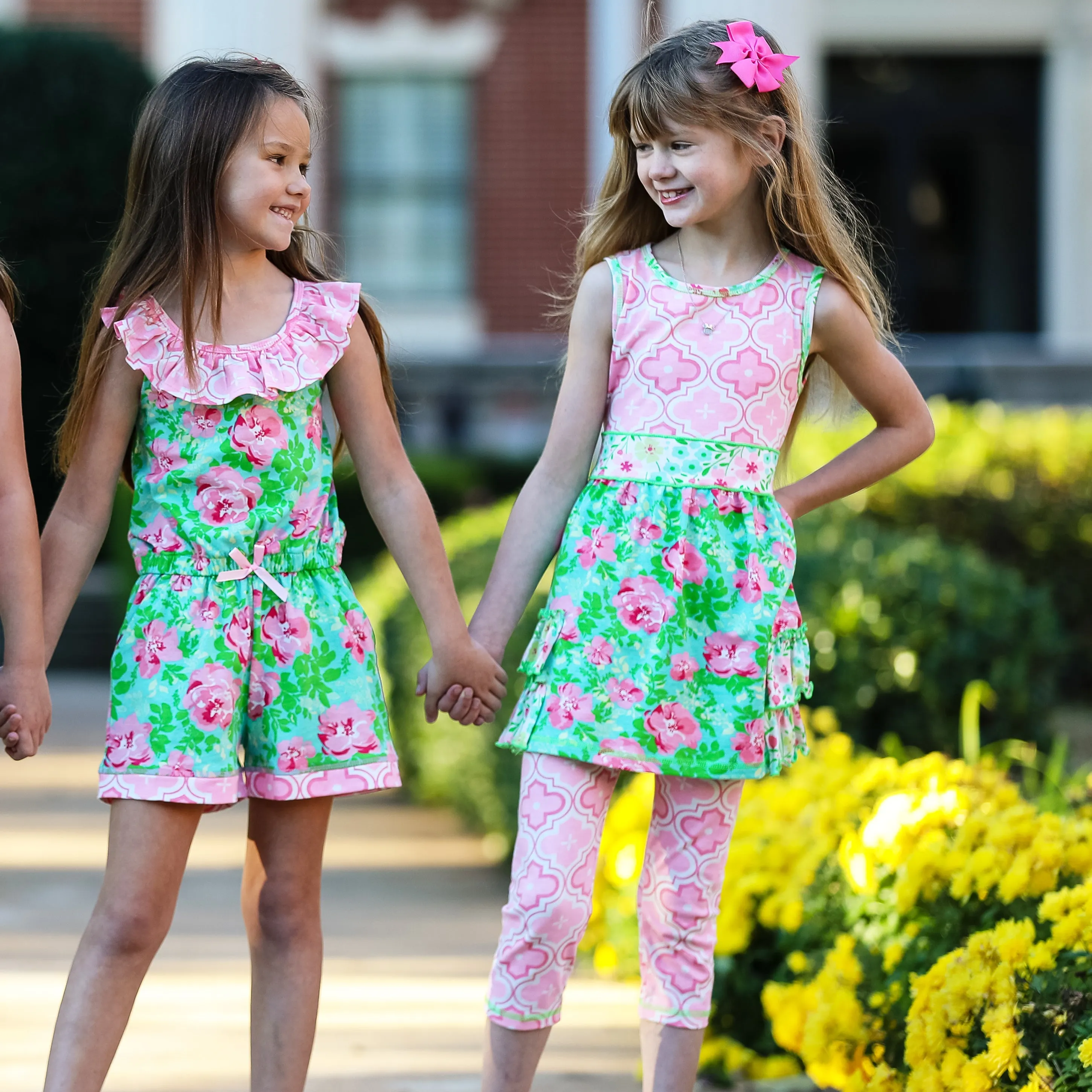AnnLoren Little Toddler Big Girls' Floral Dress Leggings Boutique Clothing Set Spring Summer
