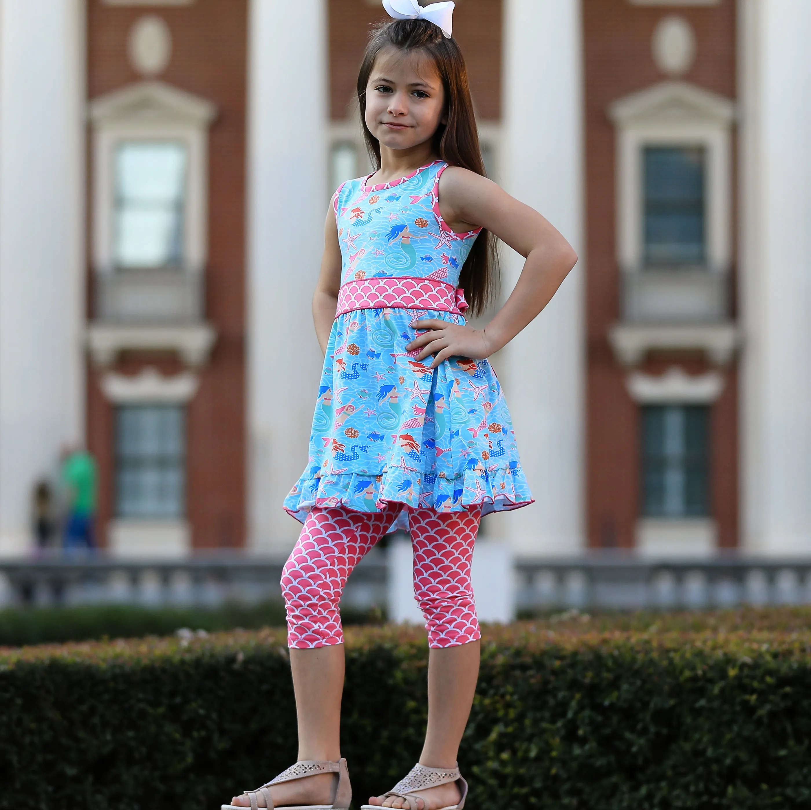 AnnLoren Little Toddler Big Girls' Mermaid Dress Leggings Boutique Clothing Set