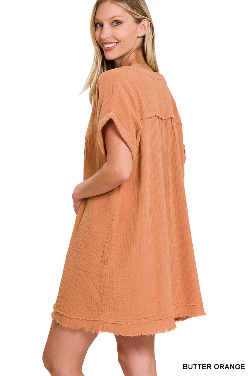 Away We Go Raw Edge Dress - BUTTER ORANGE