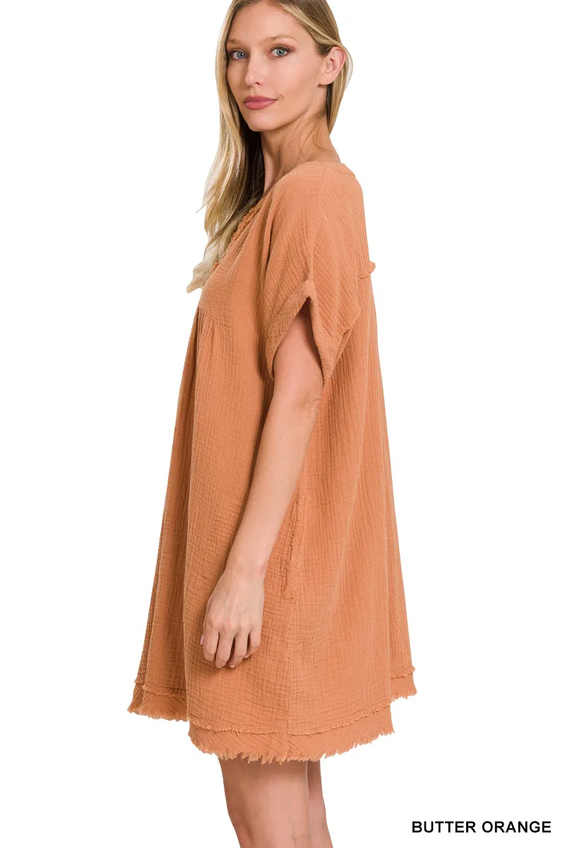 Away We Go Raw Edge Dress - BUTTER ORANGE
