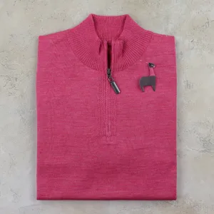 Baby Alpaca & Silk Quarter Zip Sweater in Red Coral