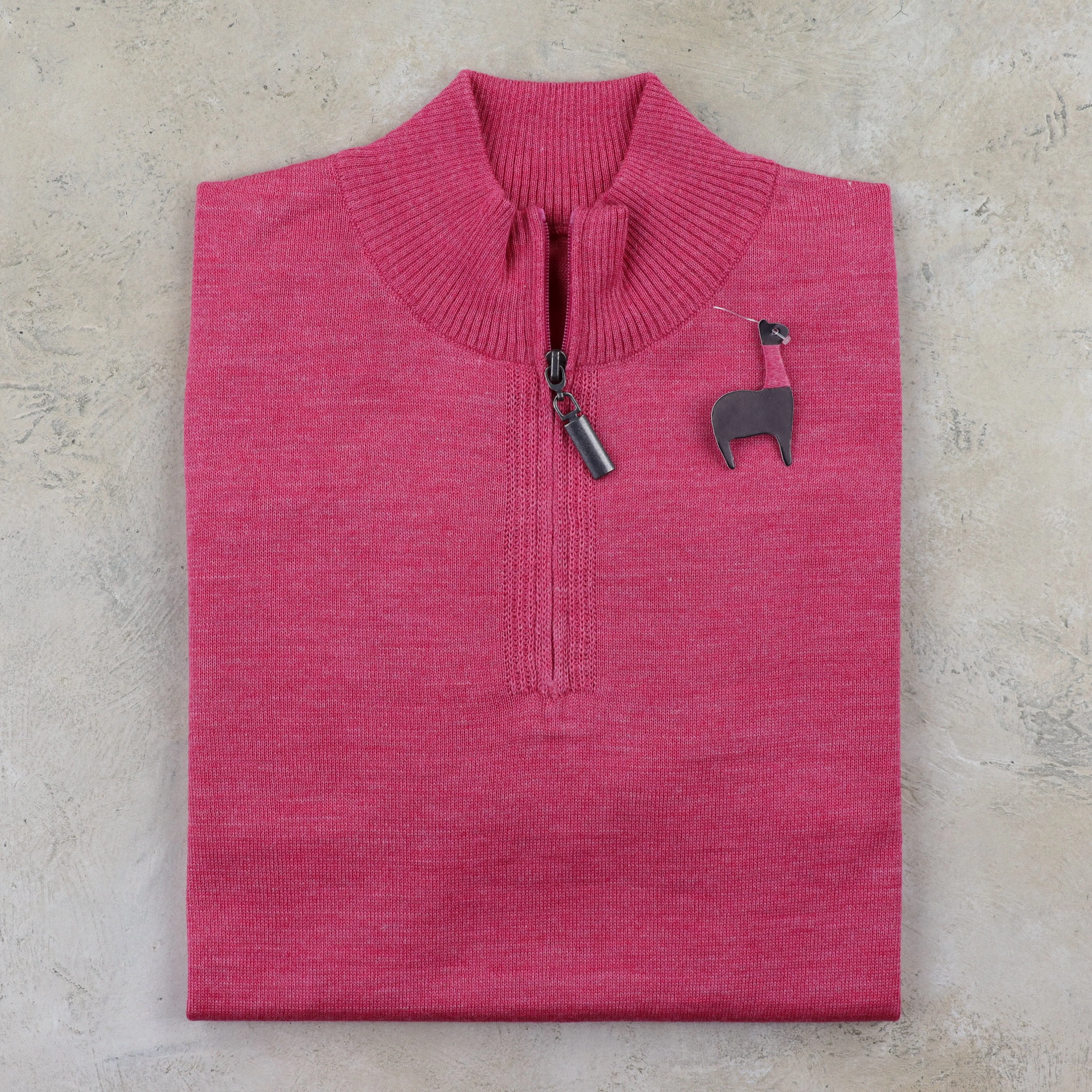 Baby Alpaca & Silk Quarter Zip Sweater in Red Coral