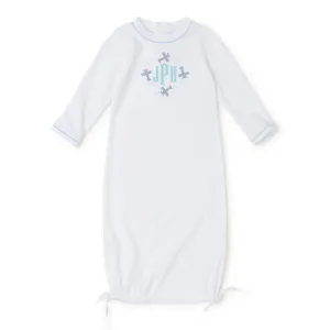 Baby Shop: George Pima Cotton Daygown with Monogram - White with Light Blue Piping