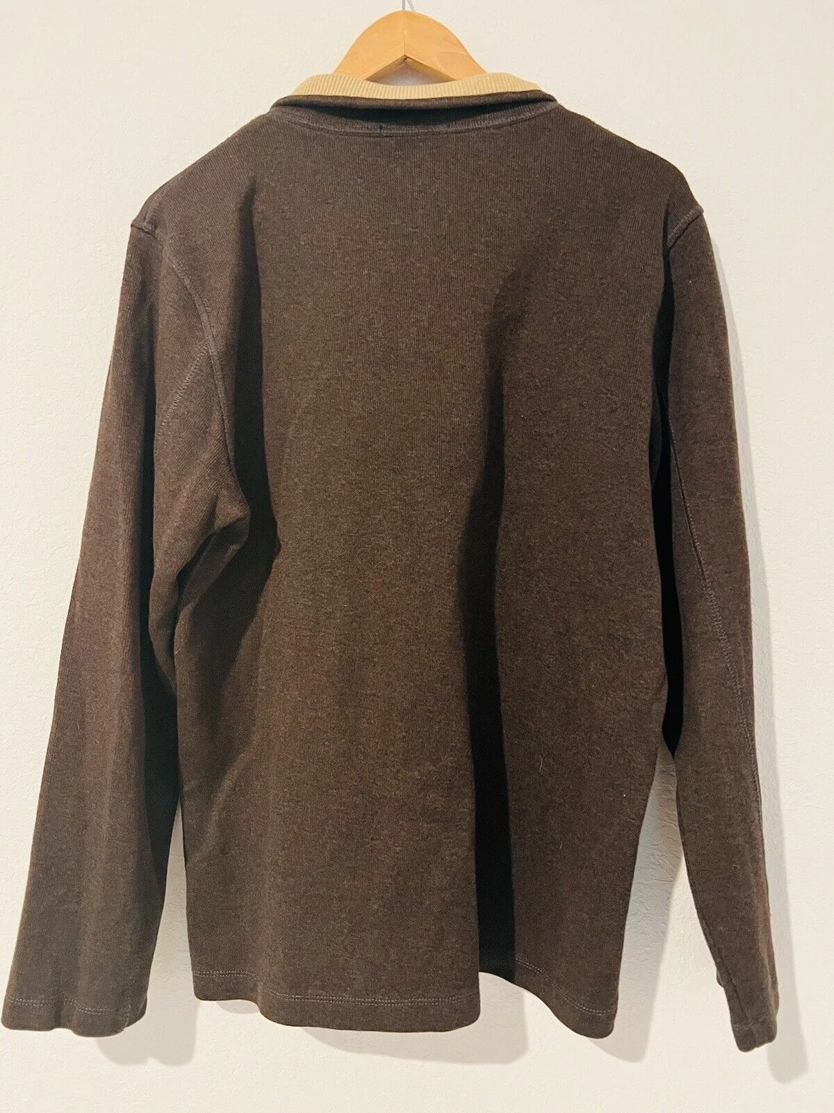 BANANA REPUBLIC Mens 100% Cotton Sweater Sz L 1/4 Zip Pullover Long Sleeve Brown