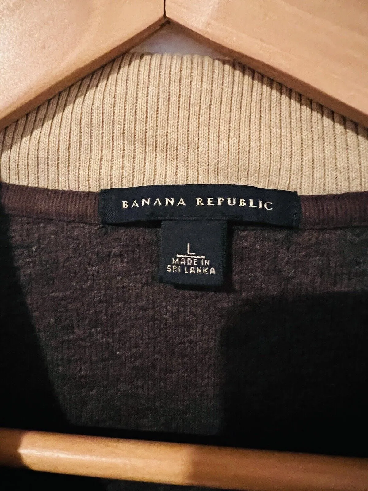 BANANA REPUBLIC Mens 100% Cotton Sweater Sz L 1/4 Zip Pullover Long Sleeve Brown